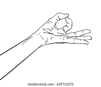 Sketch of hand in meditation gyan mudra, Hand drawn vector illustration in line art style