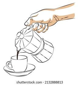 Sketch Hand Pouring Coffee - vector