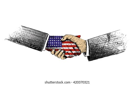 Sketch of Hand shake between two businessman.Vector Illustration.