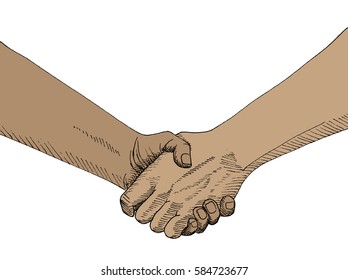 Sketch of hand shaking isolated on white