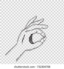 sketch of hand showing marked OK hand drawn