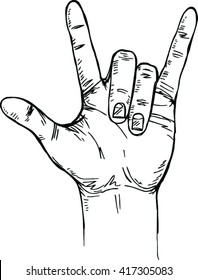 sketch of  hand sign rock n roll music, vector illustration