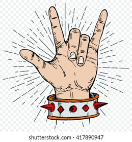 sketch of hand sign rock n roll music, vector illustration