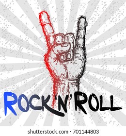 sketch of  hand sign rock n roll music, vector illustration.