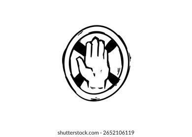 Sketch of Hand Stop Sign, hand drawn vector illustration