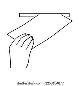 A sketch of the hand that puts an envelope with a letter in the slot of the mailbox
