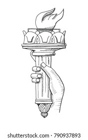 Sketch of hand with a torch. Vector illustration.