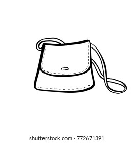 Sketch of the handbag. Hand drawn purse vector illustration.