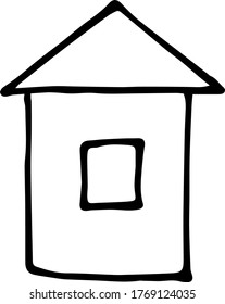 sketch hand-drawn house with a window in a doodle style. black and white