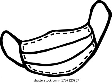 sketch hand-drawn medical mask against virus in doodle style black and white