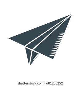 Sketch handdrawn paper plane lines black icon. Flat vector cartoon illustration. Objects isolated on a white background.