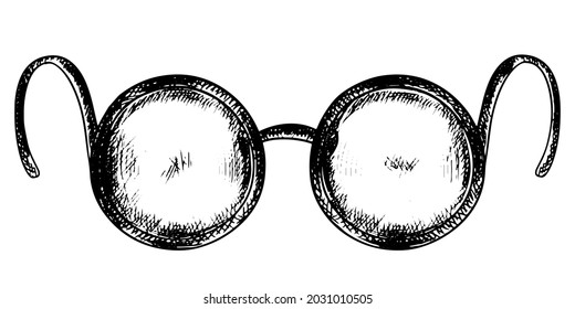 Sketch of hand-drawn round glasses on a white background. Stock vector illustration with good vision accessories.