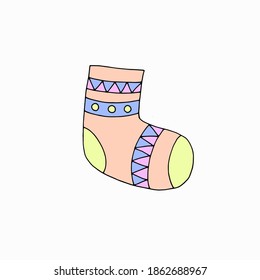 The sketch is hand-drawn. Vector illustration of a sock isolated on white background. Doodle