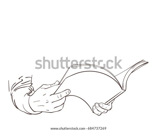 Sketch Hands Flipping Through Book Holding Stock Vector Royalty Free