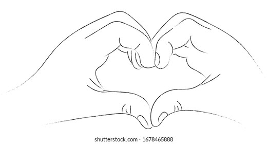 Sketch of hands folded in the shape of a heart