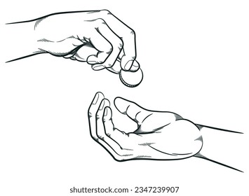 Sketch Hands Giving Receiving Coin Changes