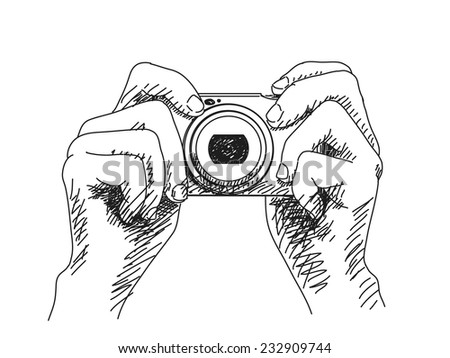 Sketch Hands Holding Compact Photo Camera Stock Vector (Royalty Free