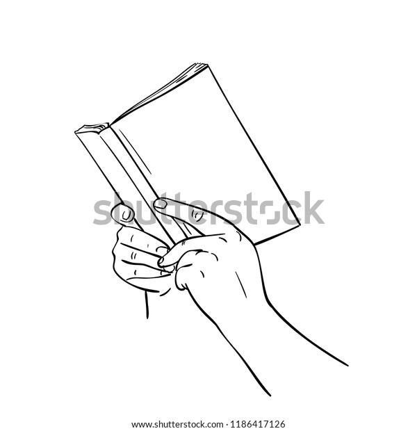 Sketch Hands Holding Open Book Blank Stock Vector (Royalty Free) 1186417126