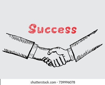 sketch of handshake with "success" text hand drawn