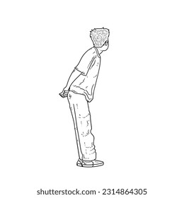 Sketch Handsome boy facing back with nice tshirt isolated on white background vector modern illustrations