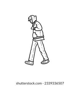 Esbozo Un niño o un hombre guapo con peinada con una buena pose sobre el vector de fondo blanco ilustración moderna