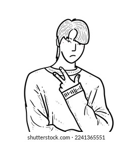 Sketch Handsome K-pop korean idol doing cool pose white Background vector modern illustration