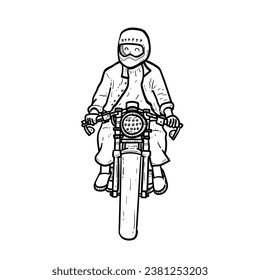 Sketch handsome Rider riding Motorcycle with Japanese style or bobber style or scramble style or cafe racer style isolated on white background vector modern illustrations