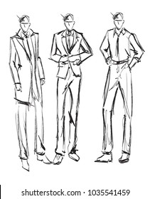 Sketch. Handsome Stylish Man Showcasing A High Fashion