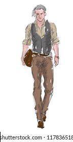 Sketch. Handsome Stylish Man Showcasing Street Fashion