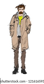 Sketch. Handsome stylish man showcasing street fashion
