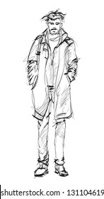 Sketch. Handsome stylish man showcasing street fashion