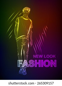 Sketch. Handsome stylish man showcasing street fashion