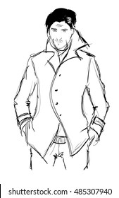 Sketch. Handsome Stylish Man Showcasing Street Fashion