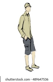 Sketch. Handsome stylish man showcasing street fashion