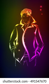 Sketch. Handsome stylish man showcasing street fashion