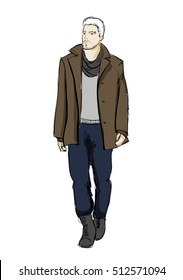 Sketch. Handsome stylish man showcasing street fashion