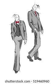 Sketch. Handsome Stylish Man Showcasing Street Fashion