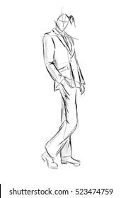 Sketch. Handsome stylish man showcasing street fashion