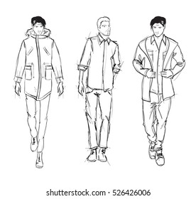 Sketch. Handsome Stylish Man Showcasing Street Fashion