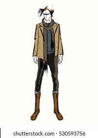Sketch. Handsome stylish man showcasing street fashion