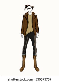 Sketch. Handsome stylish man showcasing street fashion