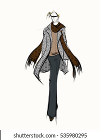 Sketch. Handsome stylish man showcasing street fashion