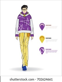 Sketch. Handsome stylish man showcasing street fashion