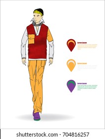 Sketch. Handsome stylish man showcasing street fashion