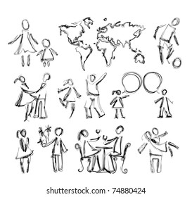 Sketch Of Happy Abstract People In Different Situations