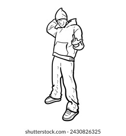 Sketch Happy boy with his hoodie isolated on white background vector modern illustrations