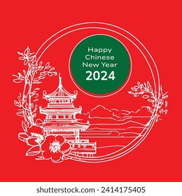 Sketch of Happy Chinese New Year Elements