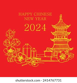 Sketch of Happy Chinese New Year Elements