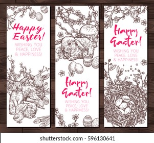 Sketch Happy Easter Vertical Banners. Hand Drawn Design