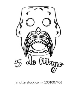 Sketch of a happy mexican skull. Cinco de mayo. Vector illustration design